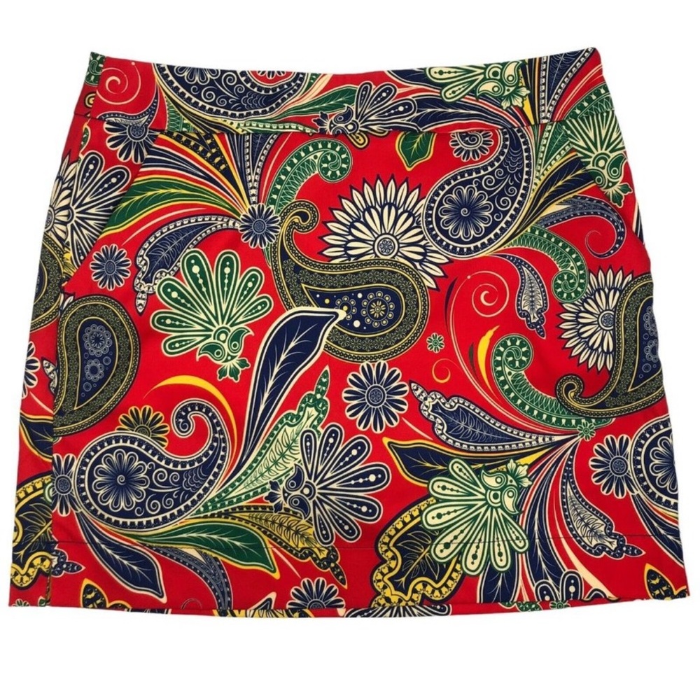 Loudmouth Red Blue Green Yellow Paisley Tennis Golf Skirt Skort Size 8